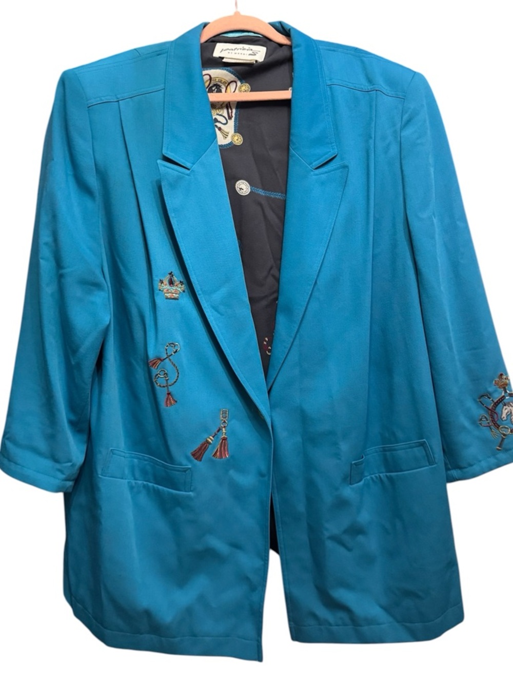 Patrizia by Mondi vintage Teal Embroidered Open-Front Blazer West Germany